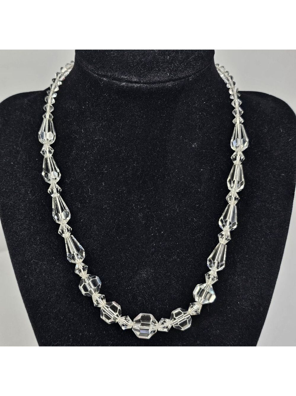 Art Deco Rock Crystal Graduated Vintage Or Antique Necklace 835 Silver Clasp